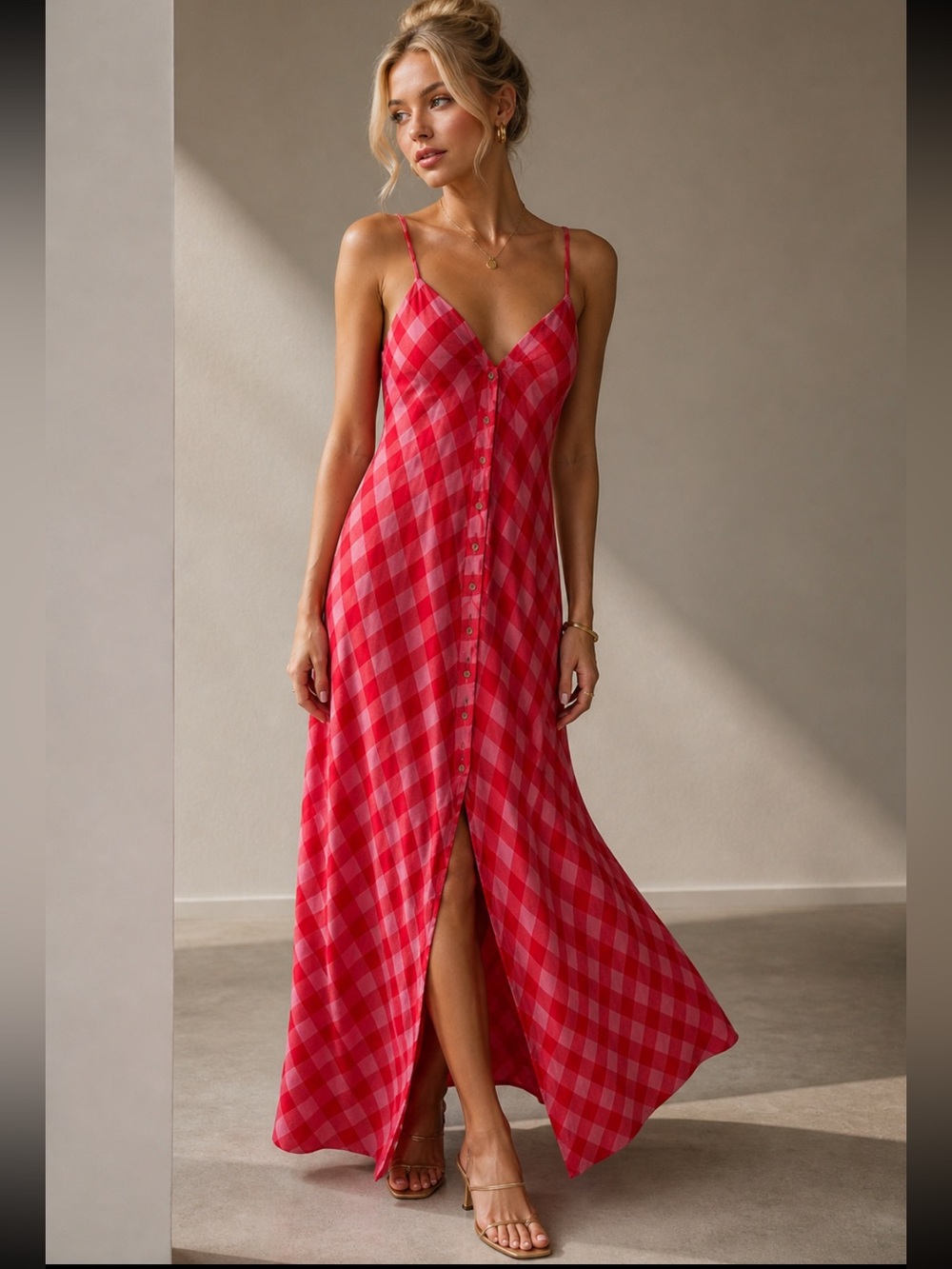 Free People Red Combo Via Midi Dress Size Large 54441